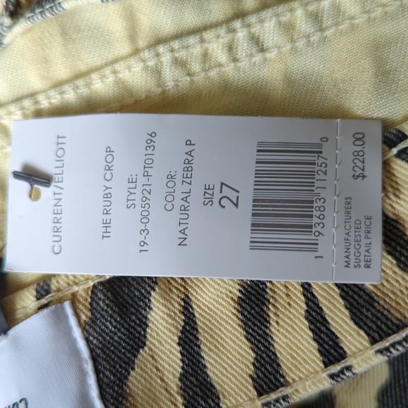 New Current/Elliott The Ruby Crop Jeans natural zebra print. NWT - Picture 12 of 14